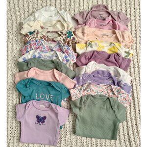 (18) Girls Short Sleeve Onesies Bodysuits Newborn and 0-3 Months Bundle